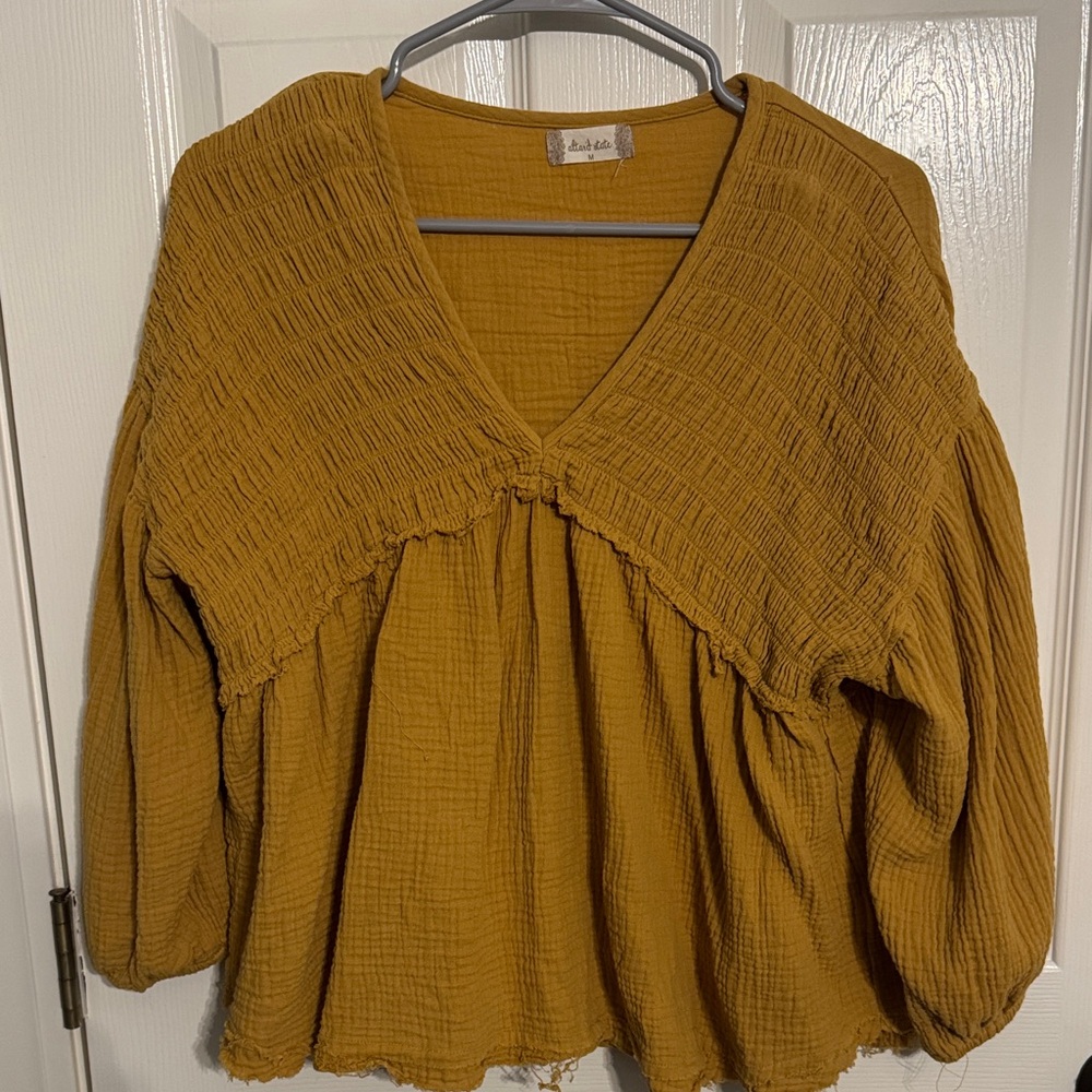 Altar’d State Smocked Women's Top in Mustard Size M